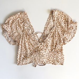 NWT Urban Romantics Leopard Print Crop Top Open Tie Back